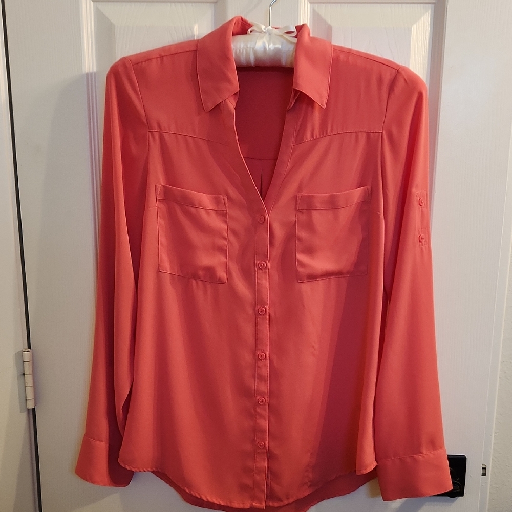 Express Orange Button Down Shirt Notched Collar